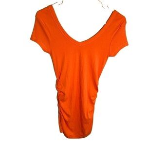 Tee Shop Women's Sz Small V-Neck Mini T-Shirt Dress Cap Sleeve Ruched Sides Pink